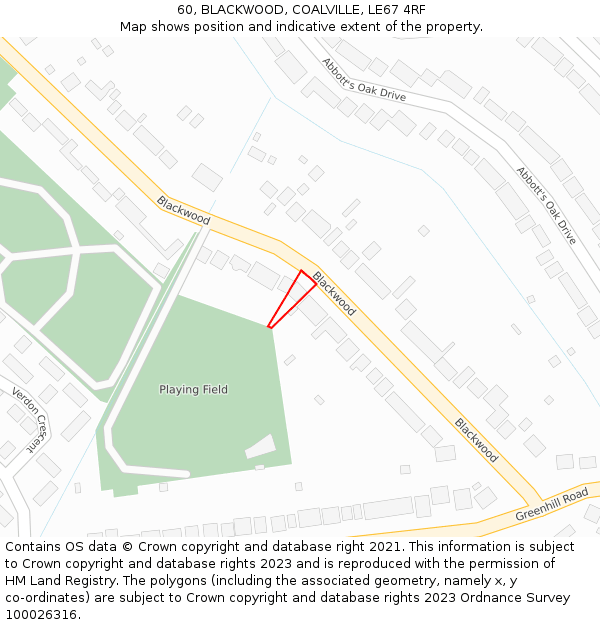 60, BLACKWOOD, COALVILLE, LE67 4RF: Location map and indicative extent of plot