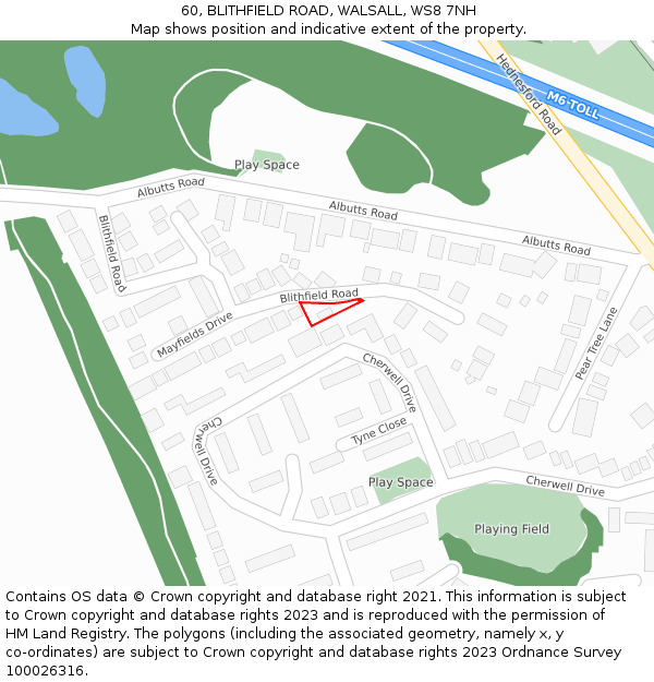 60, BLITHFIELD ROAD, WALSALL, WS8 7NH: Location map and indicative extent of plot