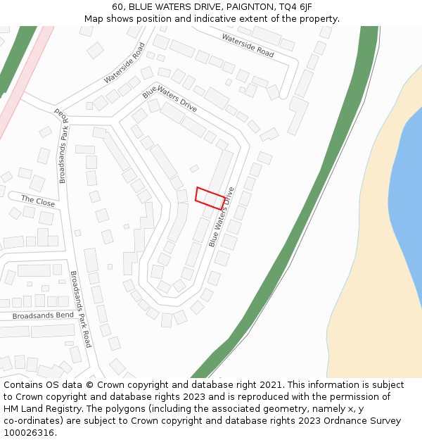 60, BLUE WATERS DRIVE, PAIGNTON, TQ4 6JF: Location map and indicative extent of plot