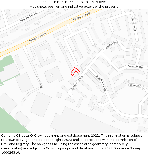 60, BLUNDEN DRIVE, SLOUGH, SL3 8WG: Location map and indicative extent of plot