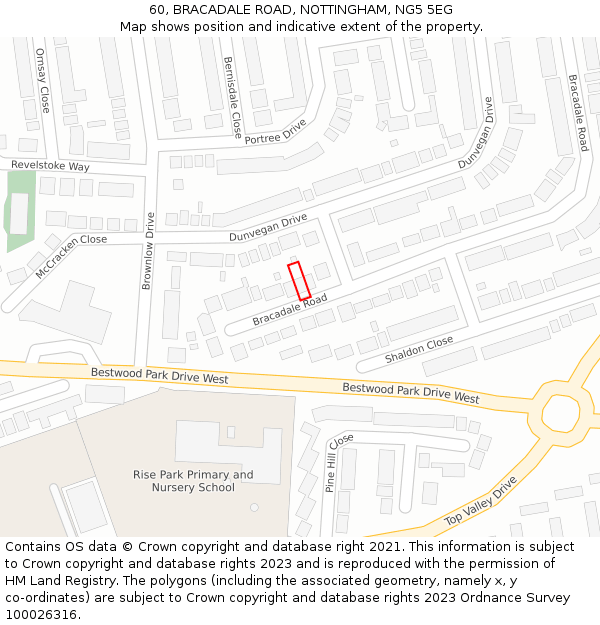 60, BRACADALE ROAD, NOTTINGHAM, NG5 5EG: Location map and indicative extent of plot