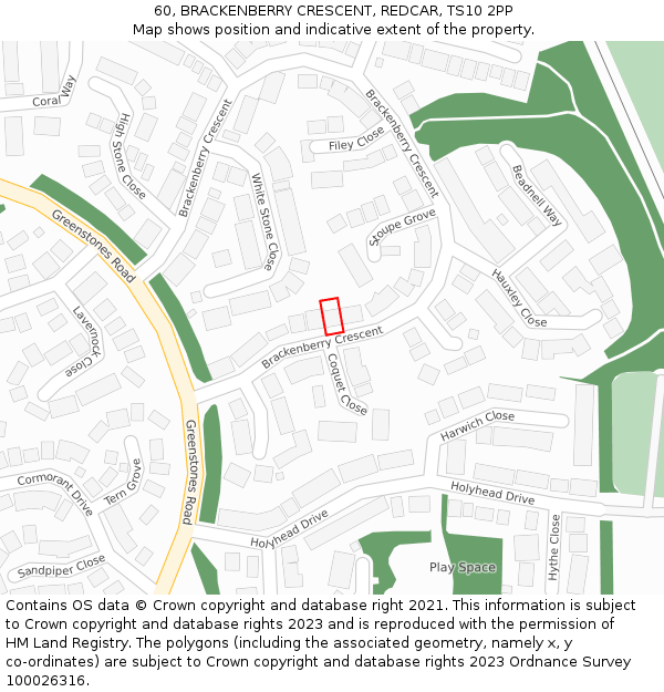 60, BRACKENBERRY CRESCENT, REDCAR, TS10 2PP: Location map and indicative extent of plot