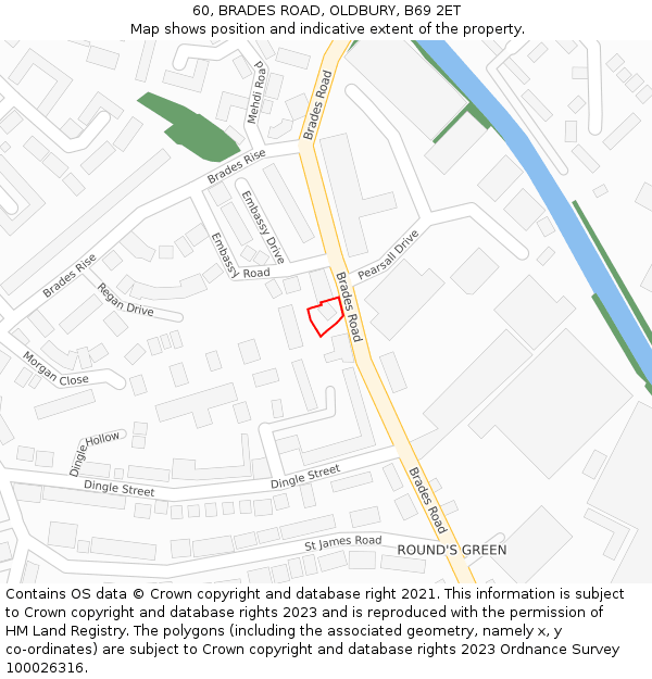 60, BRADES ROAD, OLDBURY, B69 2ET: Location map and indicative extent of plot