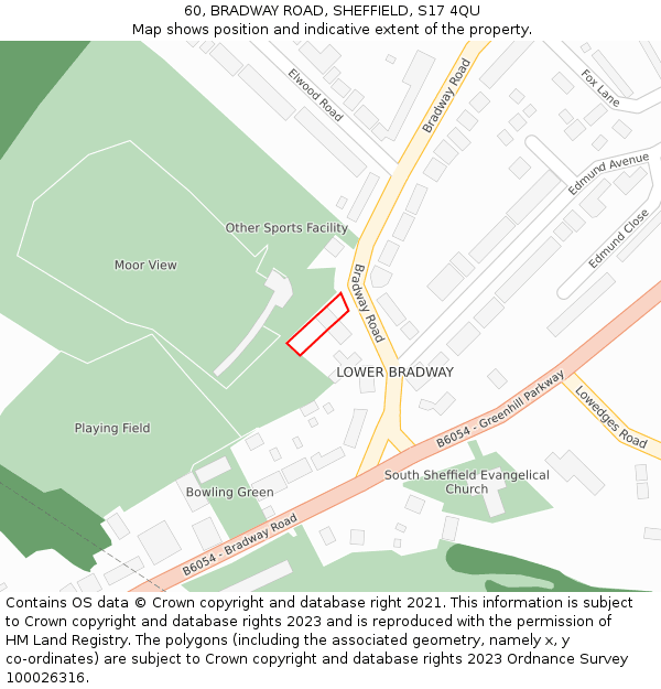 60, BRADWAY ROAD, SHEFFIELD, S17 4QU: Location map and indicative extent of plot
