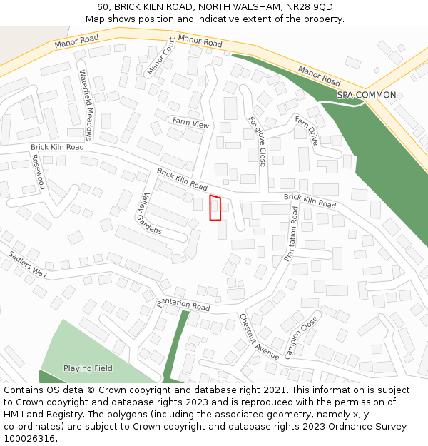 60, BRICK KILN ROAD, NORTH WALSHAM, NR28 9QD: Location map and indicative extent of plot