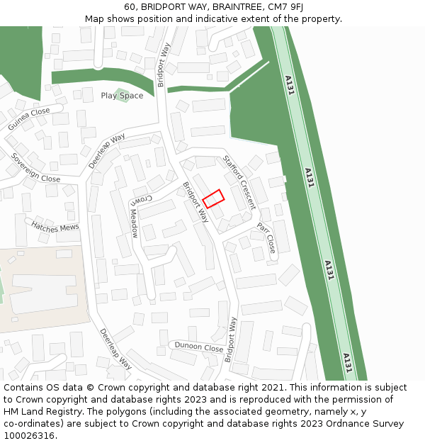 60, BRIDPORT WAY, BRAINTREE, CM7 9FJ: Location map and indicative extent of plot