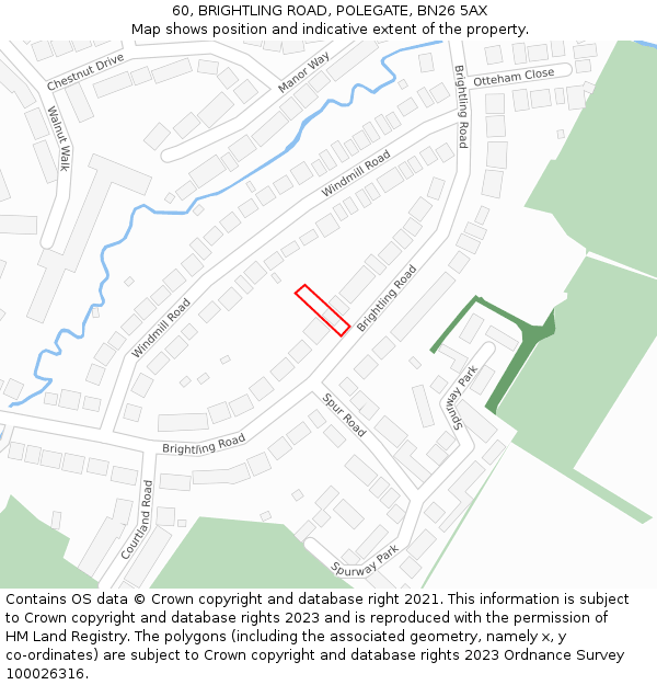 60, BRIGHTLING ROAD, POLEGATE, BN26 5AX: Location map and indicative extent of plot