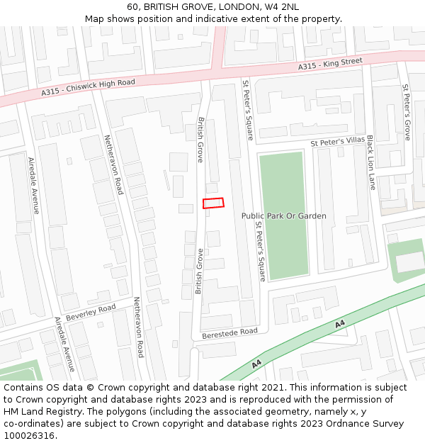 60, BRITISH GROVE, LONDON, W4 2NL: Location map and indicative extent of plot