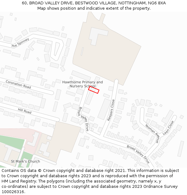 60, BROAD VALLEY DRIVE, BESTWOOD VILLAGE, NOTTINGHAM, NG6 8XA: Location map and indicative extent of plot