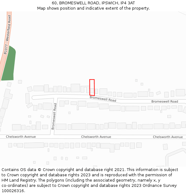 60, BROMESWELL ROAD, IPSWICH, IP4 3AT: Location map and indicative extent of plot