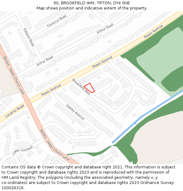60, BROOKFIELD WAY, TIPTON, DY4 0NE: Location map and indicative extent of plot