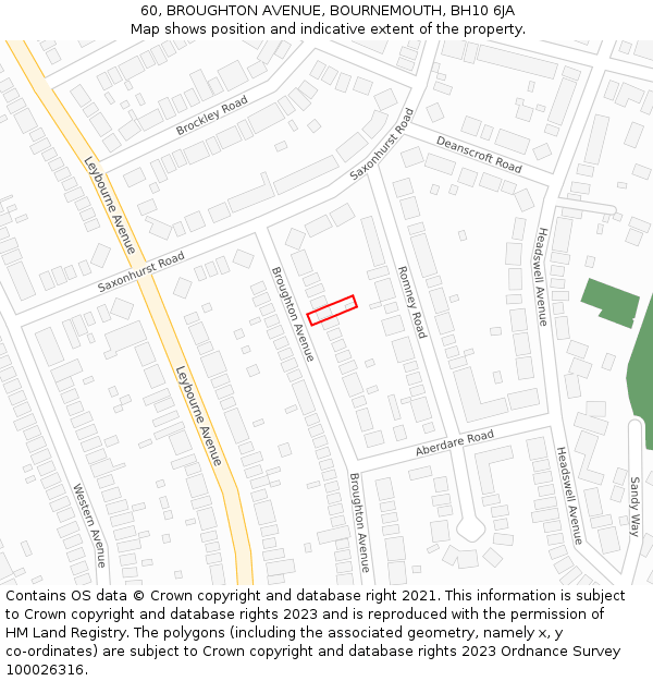 60, BROUGHTON AVENUE, BOURNEMOUTH, BH10 6JA: Location map and indicative extent of plot