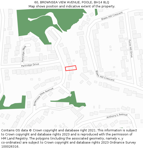 60, BROWNSEA VIEW AVENUE, POOLE, BH14 8LQ: Location map and indicative extent of plot