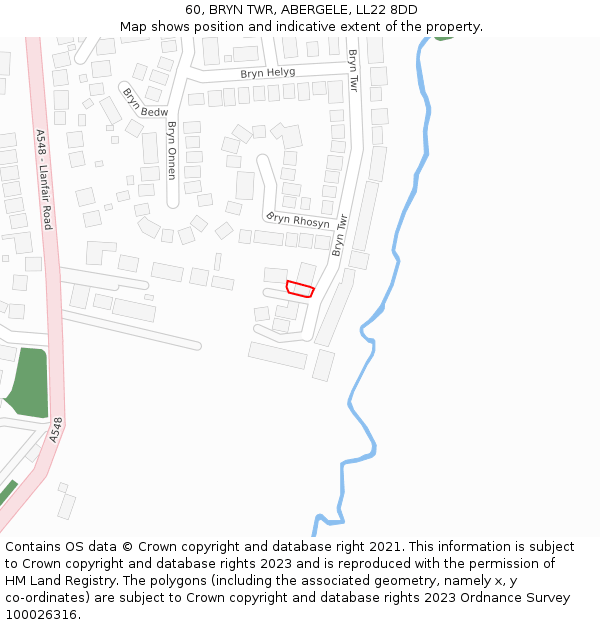 60, BRYN TWR, ABERGELE, LL22 8DD: Location map and indicative extent of plot