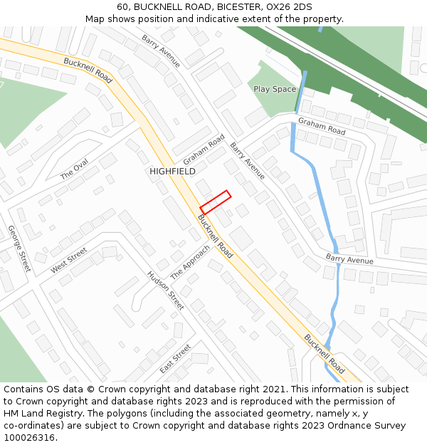 60, BUCKNELL ROAD, BICESTER, OX26 2DS: Location map and indicative extent of plot