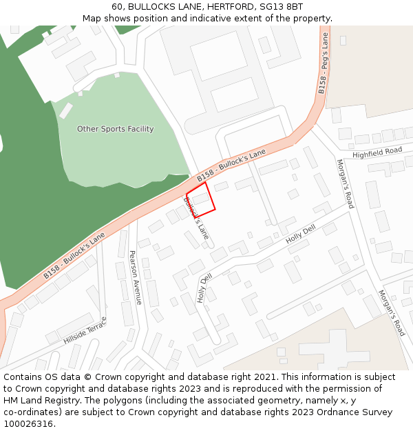 60, BULLOCKS LANE, HERTFORD, SG13 8BT: Location map and indicative extent of plot