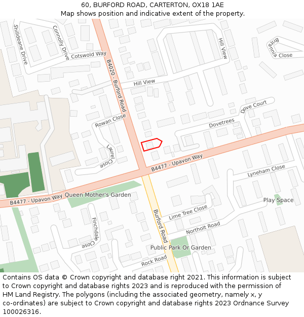 60, BURFORD ROAD, CARTERTON, OX18 1AE: Location map and indicative extent of plot