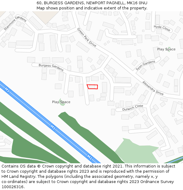 60, BURGESS GARDENS, NEWPORT PAGNELL, MK16 0NU: Location map and indicative extent of plot