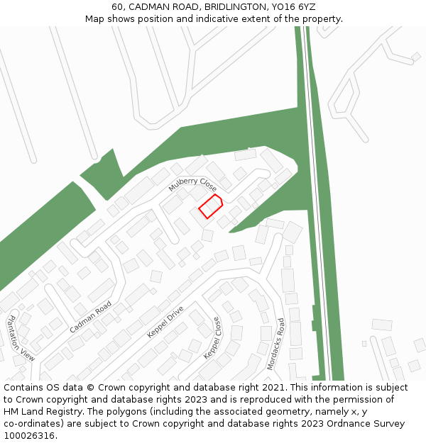 60, CADMAN ROAD, BRIDLINGTON, YO16 6YZ: Location map and indicative extent of plot