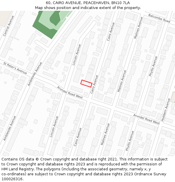 60, CAIRO AVENUE, PEACEHAVEN, BN10 7LA: Location map and indicative extent of plot