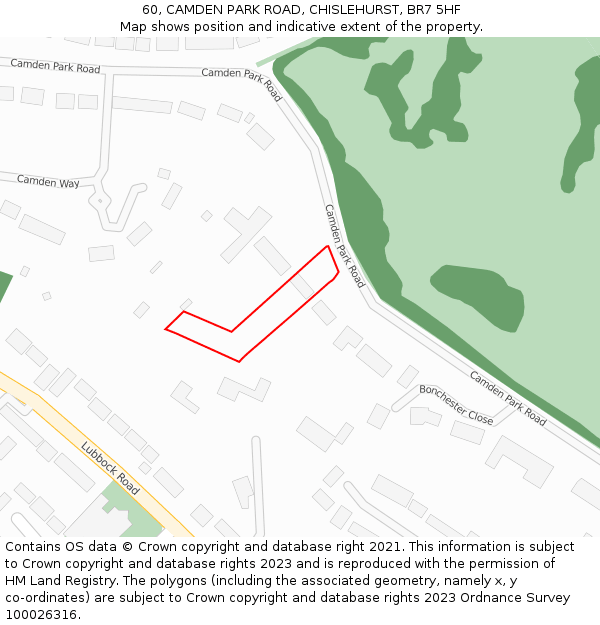 60, CAMDEN PARK ROAD, CHISLEHURST, BR7 5HF: Location map and indicative extent of plot
