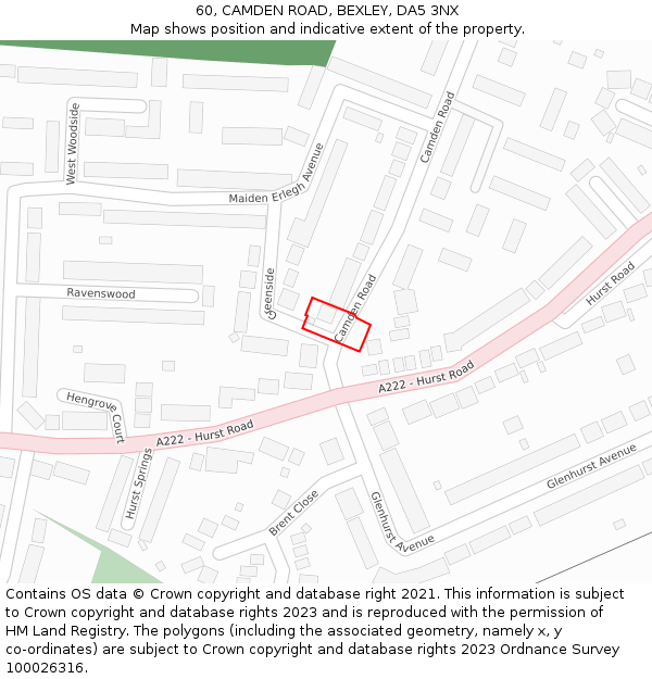60, CAMDEN ROAD, BEXLEY, DA5 3NX: Location map and indicative extent of plot