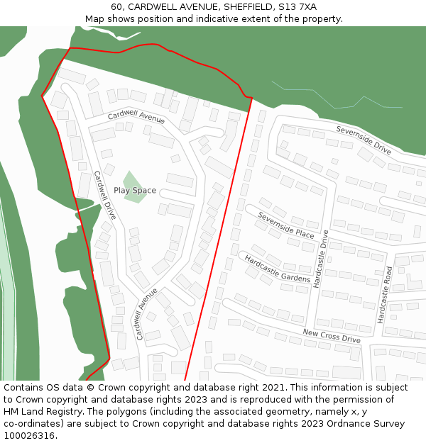 60, CARDWELL AVENUE, SHEFFIELD, S13 7XA: Location map and indicative extent of plot