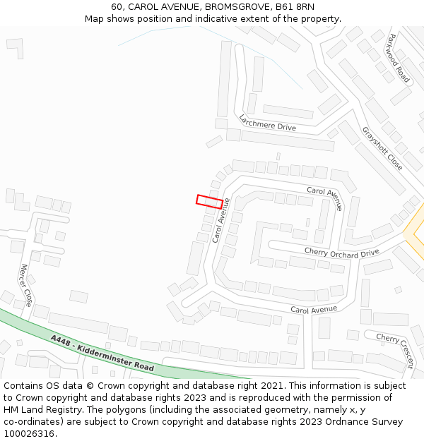 60, CAROL AVENUE, BROMSGROVE, B61 8RN: Location map and indicative extent of plot