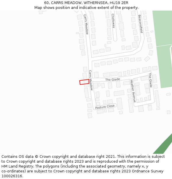 60, CARRS MEADOW, WITHERNSEA, HU19 2ER: Location map and indicative extent of plot