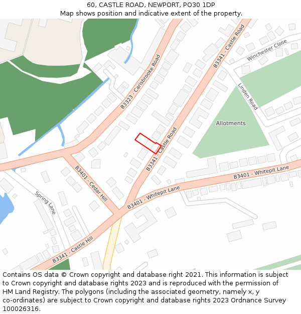 60, CASTLE ROAD, NEWPORT, PO30 1DP: Location map and indicative extent of plot