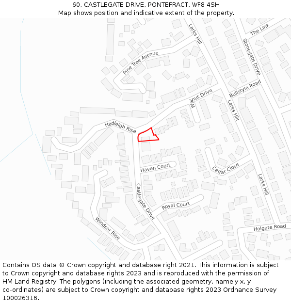 60, CASTLEGATE DRIVE, PONTEFRACT, WF8 4SH: Location map and indicative extent of plot