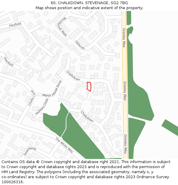 60, CHALKDOWN, STEVENAGE, SG2 7BG: Location map and indicative extent of plot