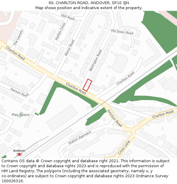 60, CHARLTON ROAD, ANDOVER, SP10 3JN: Location map and indicative extent of plot