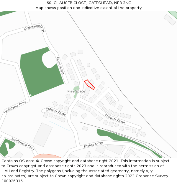 60, CHAUCER CLOSE, GATESHEAD, NE8 3NG: Location map and indicative extent of plot