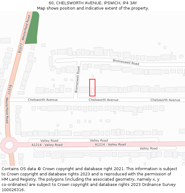 60, CHELSWORTH AVENUE, IPSWICH, IP4 3AY: Location map and indicative extent of plot