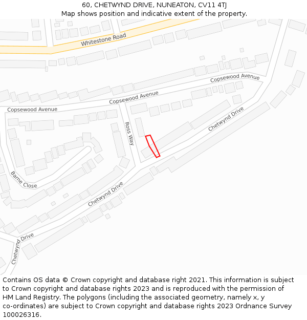 60, CHETWYND DRIVE, NUNEATON, CV11 4TJ: Location map and indicative extent of plot