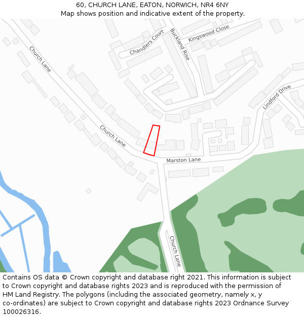 60, CHURCH LANE, EATON, NORWICH, NR4 6NY: Location map and indicative extent of plot