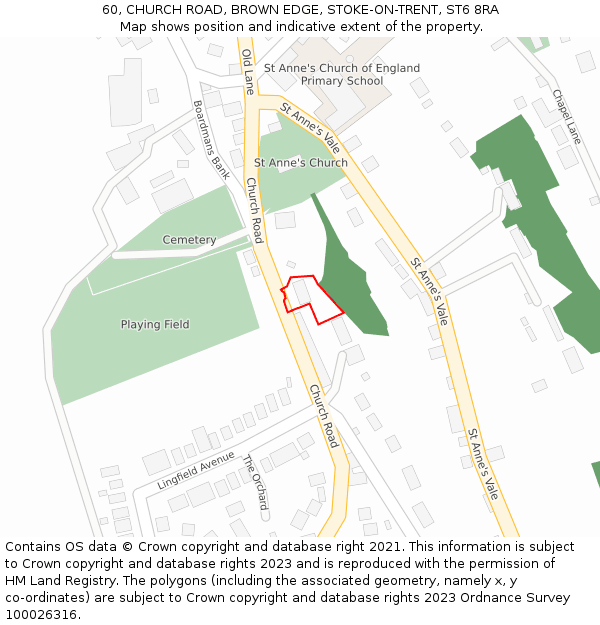 60, CHURCH ROAD, BROWN EDGE, STOKE-ON-TRENT, ST6 8RA: Location map and indicative extent of plot