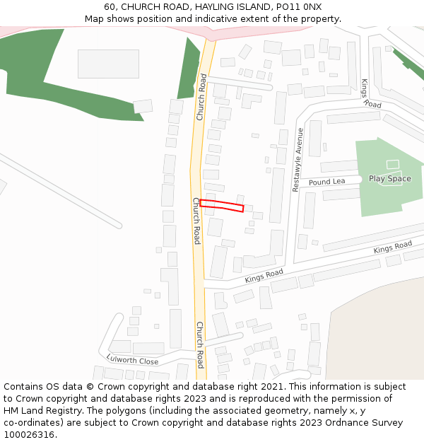 60, CHURCH ROAD, HAYLING ISLAND, PO11 0NX: Location map and indicative extent of plot