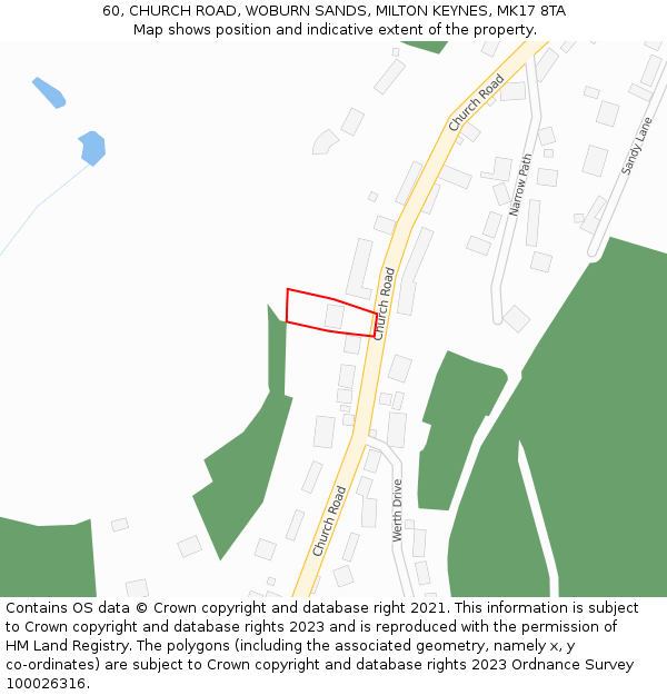 60, CHURCH ROAD, WOBURN SANDS, MILTON KEYNES, MK17 8TA: Location map and indicative extent of plot