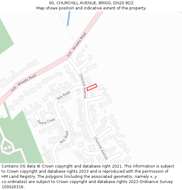 60, CHURCHILL AVENUE, BRIGG, DN20 8DZ: Location map and indicative extent of plot