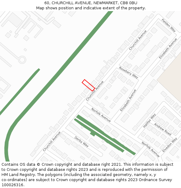 60, CHURCHILL AVENUE, NEWMARKET, CB8 0BU: Location map and indicative extent of plot