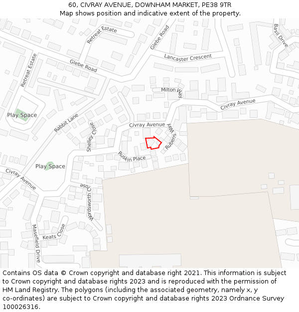 60, CIVRAY AVENUE, DOWNHAM MARKET, PE38 9TR: Location map and indicative extent of plot