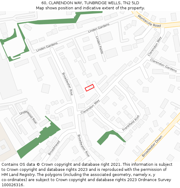 60, CLARENDON WAY, TUNBRIDGE WELLS, TN2 5LD: Location map and indicative extent of plot