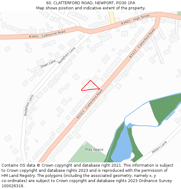 60, CLATTERFORD ROAD, NEWPORT, PO30 1PA: Location map and indicative extent of plot