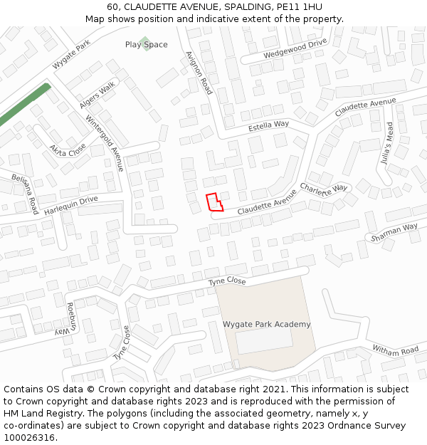 60, CLAUDETTE AVENUE, SPALDING, PE11 1HU: Location map and indicative extent of plot