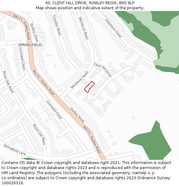 60, CLENT HILL DRIVE, ROWLEY REGIS, B65 8LP: Location map and indicative extent of plot