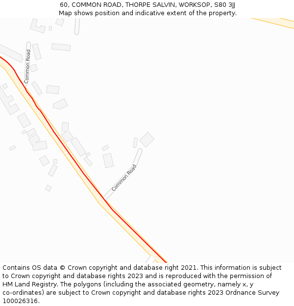 60, COMMON ROAD, THORPE SALVIN, WORKSOP, S80 3JJ: Location map and indicative extent of plot
