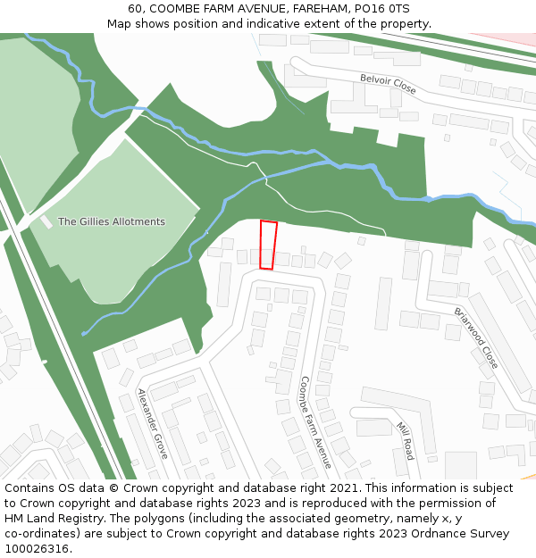 60, COOMBE FARM AVENUE, FAREHAM, PO16 0TS: Location map and indicative extent of plot