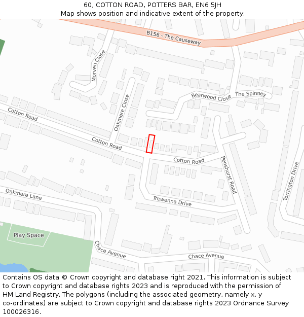 60, COTTON ROAD, POTTERS BAR, EN6 5JH: Location map and indicative extent of plot